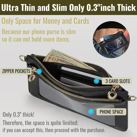 Chic Vegan Leather Mini Wallet Purse with Adjustable Strap & Touch Screen Access